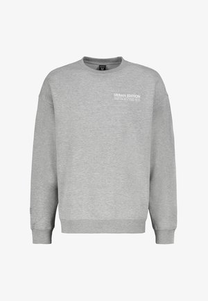 Gray sweatshirt with a round neck, long sleeves, and ribbed cuffs. Features white text "URBAN EDITION" on the left chest. Soft fabric texture.
