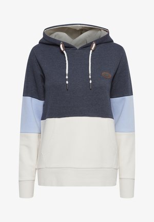 Kapuzensweatshirt mit Navy-, Hellblau- und Cremefarbblöcken. Verfügt über eine Vordertasche, einen Kordelzug und ein Markenpatch. Material aus Baumwollmischung.