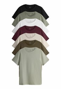 REGULAR FIT - SHORT SLEEVE  7 PACK  - Jednoduché tričko - black burgundy khaki light green stone white