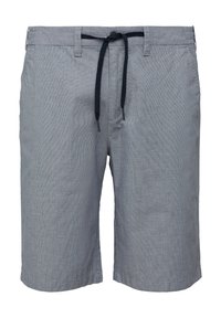 Grau gestreifte Shorts aus leichtem Stoff mit einem Kordelzugbund und Seitentaschen. Sie haben eine relaxten Schnitt und enden knielang.