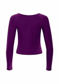 Long-sleeve, form-fitting top in solid purple. Smooth, stretchy fabric with a round neckline and no embellishments.