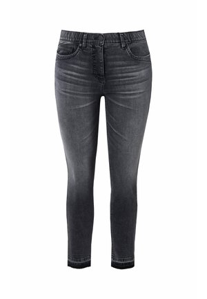 Černé džíny skinny z denimu s hladkým povrchem, designem s pěti kapsami a elastickým pasem pro pohodlí. Lehce zesvětlené v oblasti stehen.