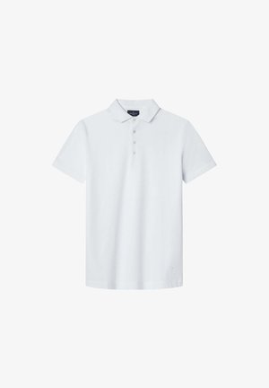 Polo shirt bianco a maniche corte realizzato in cotone morbido, con colletto classico, patta con tre bottoni e dettagli di cucitura discreti sull'orlo.