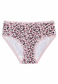 Roze henna print katoenen ondergoed met zwarte en roze hartpatronen. Kenmerkt een zachte tailleband en een gladde textuur.