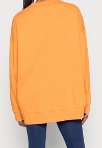 Överdimensionerad orange sweatshirt med långa ärmar, ribbat avslut och rundad halsringning, tillverkad av mjukt tyg med en slät yta.