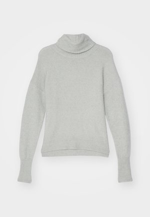 Maglione a collo alto grigio chiaro con colletto e polsini a costine. Tessuto a maglia morbido e testurizzato, spalle cadenti e design rilassato.