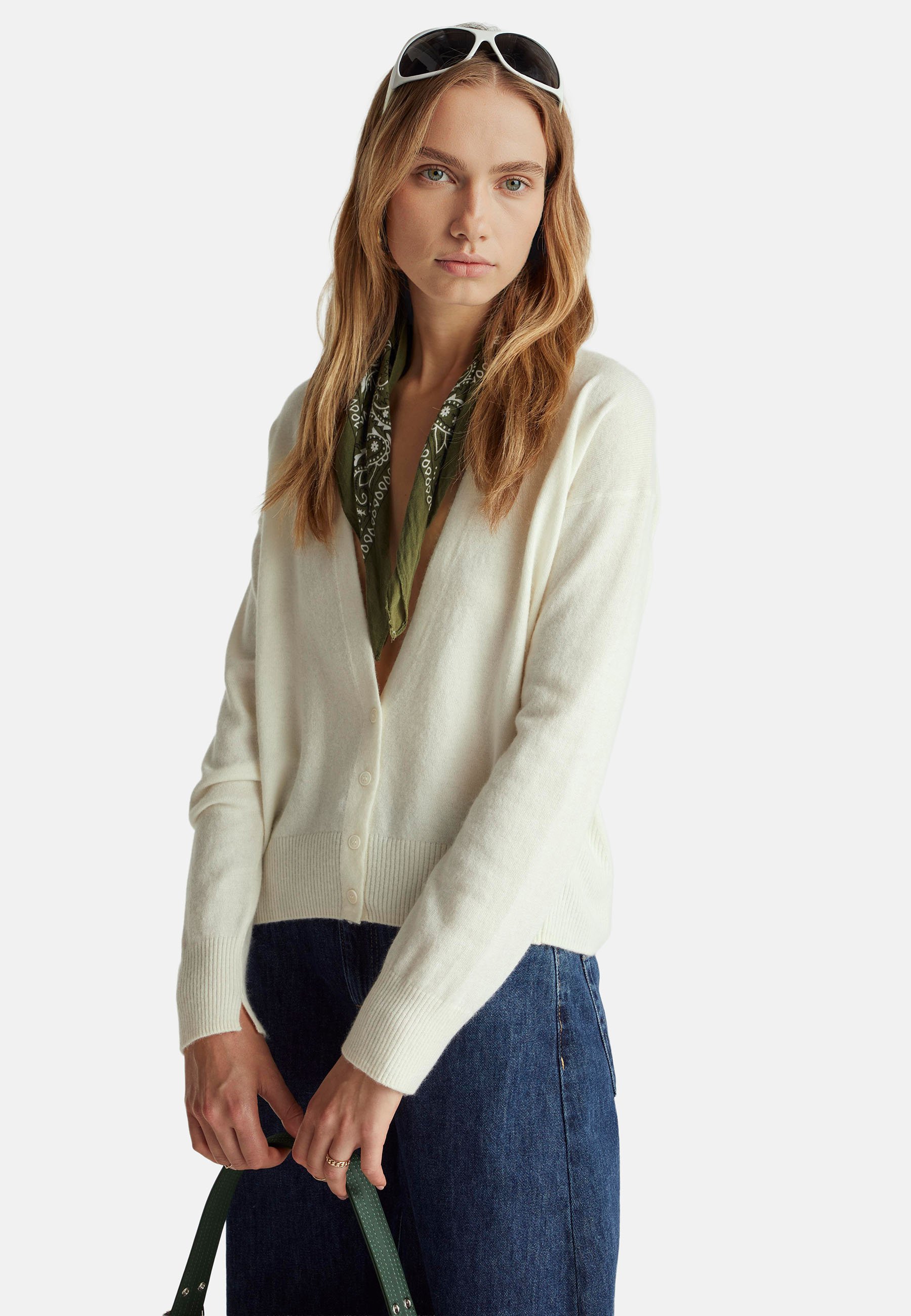 United Colors Of Benetton Damen Strickjacke Lang – Gr. M/L, Mit Taschen, Knöpfen & Schulterabfall