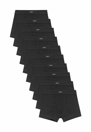 Boxers en coton noir empilés, présentant un design uni avec une ceinture élastique arborant le logo "NEXT" sur une étiquette rectangulaire.