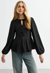New Look TIE FRONT CRINKLE LONG SLEEVE - Longsleeve - black