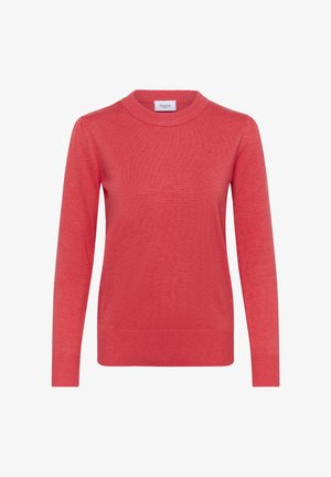 Pull en maille corail avec col rond, manches longues et poignets côtelés. Présente une texture douce et un design simple et classique.