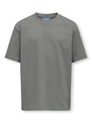 T-shirt gris uni à manches courtes et col rond, présenté à plat sans motifs ni logos visibles sur le devant.