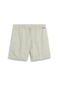 Lichtgroene shorts met een elastische tailleband, trekkoordsluiting, zijzakken en een losse pasvorm. Gemaakt van een zachte, ademende stof.
