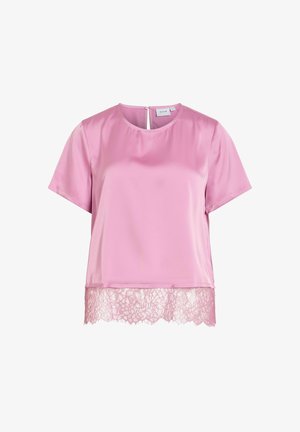 VILA, SHORT SLEEVED TOP VIENNA RAVENNA LACE - Μπλούζα - begonia pink