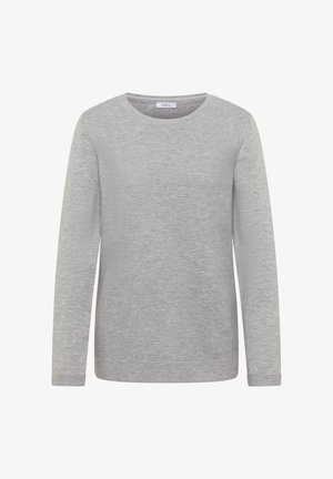 Harmaa pitkähihainen paita, jossa on ribbikuvio ja pyöreä pääntie. Valmistettu pehmeästä kankaasta, siinä on rento istuvuus ja siistit saumat.