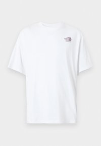 Λευκό βαμβακερό T-shirt με στρογγυλή λαιμόκοψη, κοντά μανίκια και μικρό μωβ λογότυπο στο αριστερό στήθος. Σχεδιασμένο για casual χρήση.