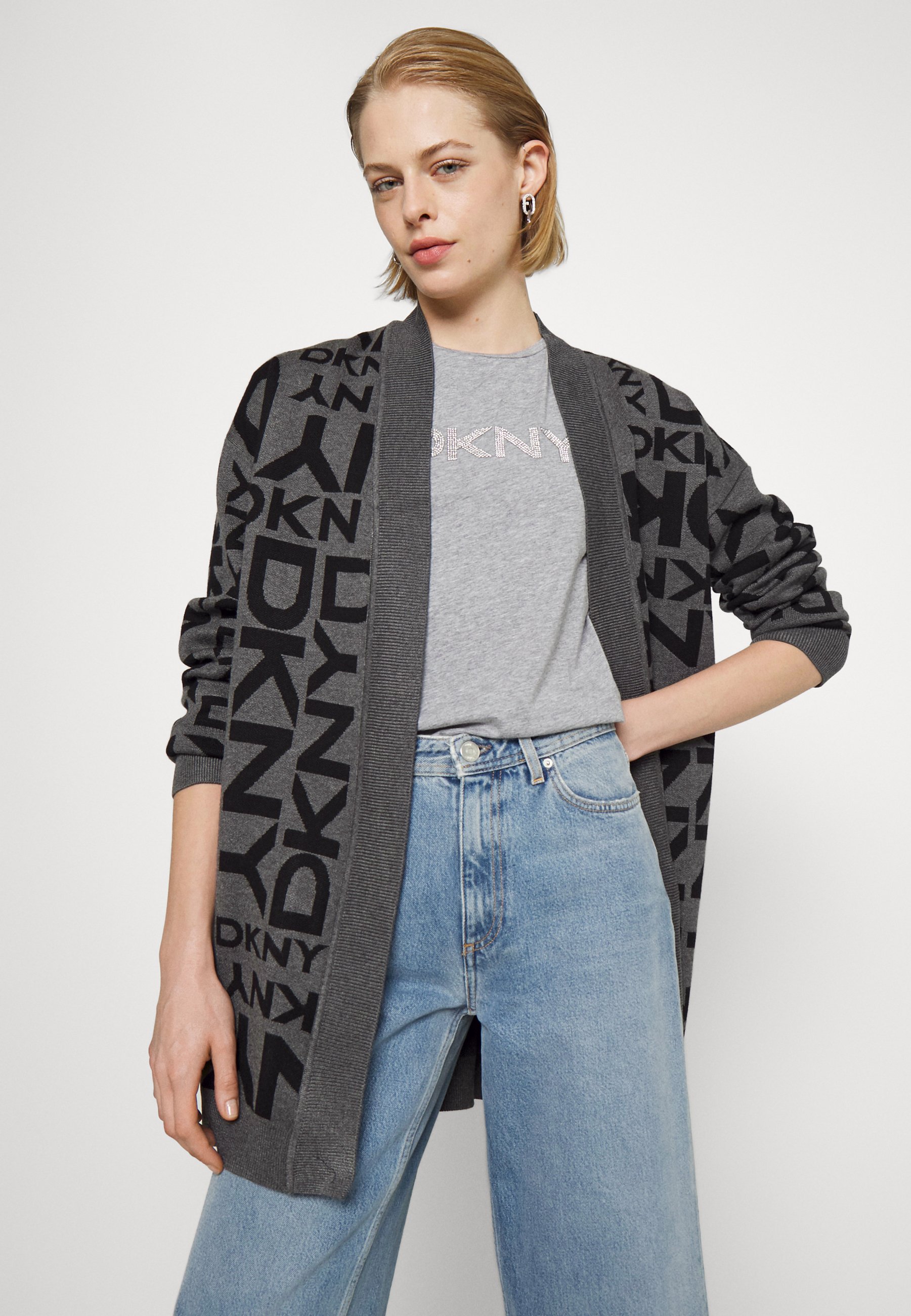 DKNY EXPLODED LOGO LOGO OPEN CARDIGAN 