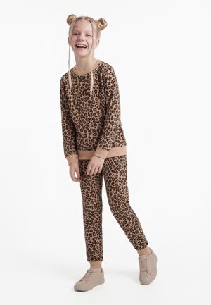 Friboo LEOPARD PRINT TRACKSUIT SET - Survêtement - tan/dark brown