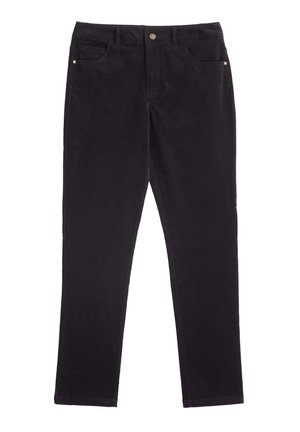 Čierne kordové nohavice so slim fit strihom, majúce dve predné vrecká a jedno zadné vrecko. Zlaté kovové akcenty na páse.