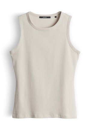 Top smanicato color crema con motivo a coste, scollo rotondo e taglio aderente, taglia 36, marchiato "someday."