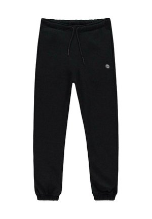 Zwarte fleece joggingbroek met een elastische tailleband, trekkoord en elastische boorden. Voorzien van een klein logo aan de linkerkant.