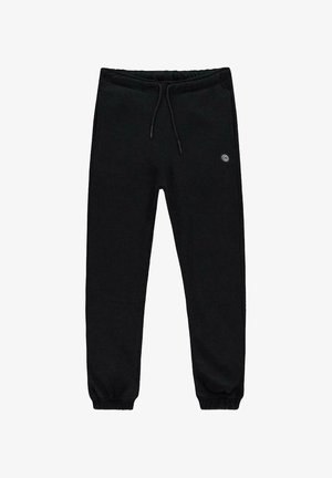 Zwarte fleece joggingbroek met een elastische tailleband, trekkoord en elastische boorden. Voorzien van een klein logo aan de linkerkant.