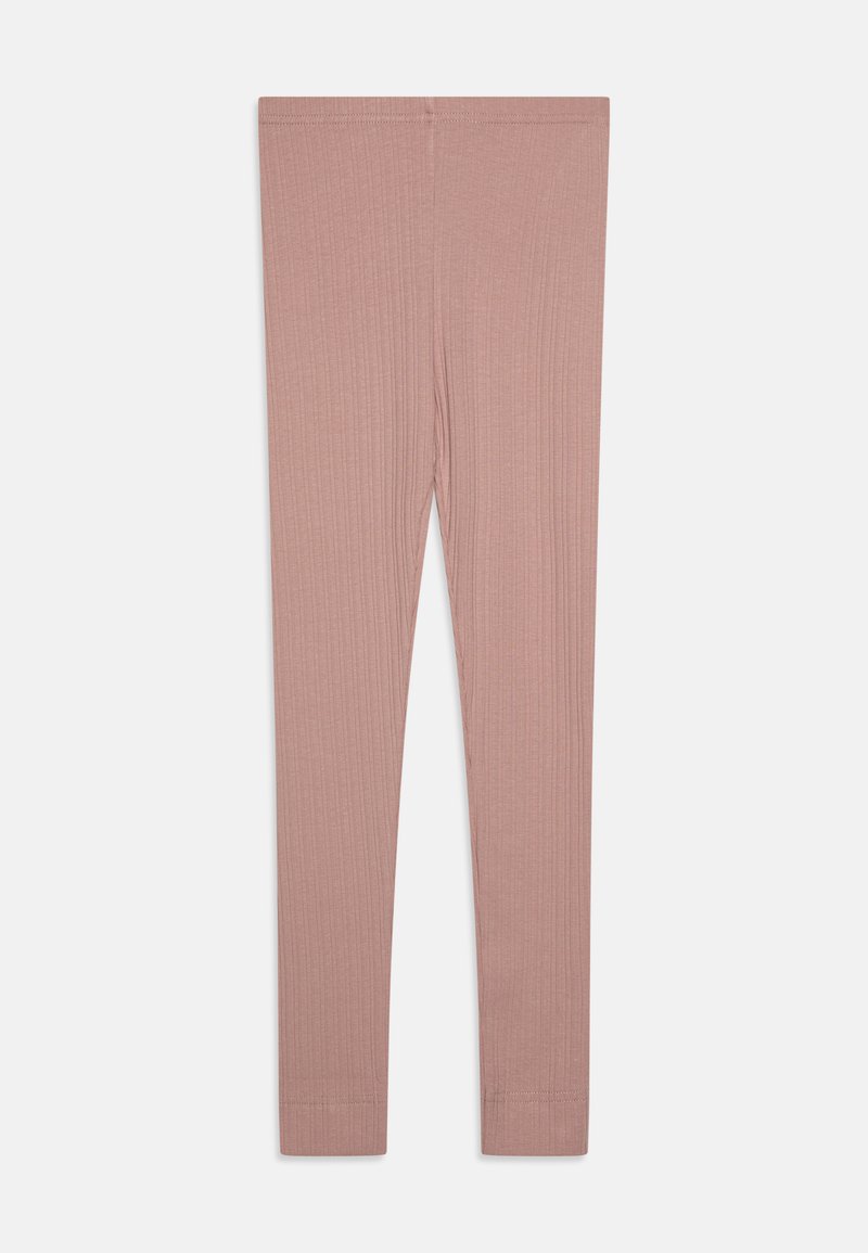 Rózsaszín, bordázott leggings, rugalmas, puha textúrával. Teljes hossza van, rugalmas derékpánttal a kényelemért. Nincs látható fémalkatrész vagy minta.