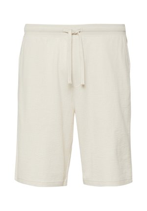 Cremfarbene lässige Shorts mit elastischem Bund und Kordelzug, mit Seitentaschen und knielangem Schnitt.