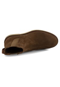 Bruna mockaläder Chelsea-boots med elastiska sidopaneler, rund tå och kontrasterande gummisula. Mjuk textur och minimalistisk sömdetalj.