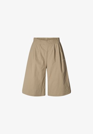 Beżowe, lekkie szorty z elastycznym pasem, plisowanym przodem i luźnym krojem. Posiadają małe logo po lewej stronie.