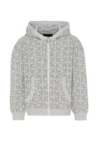 Felpa grigia con zip, caratterizzata da un motivo testurizzato, tasche frontali, bordi a coste e cappuccio con coulisse. Realizzata in un morbido misto di tessuti.