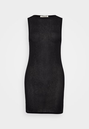 Μαύρο αμάνικο φόρεμα με εφαρμοστή σχεδίαση, κατασκευασμένο από ελαφρύ, ελαφρώς διάφανο ύφασμα, που διαθέτει στρογγυλή λαιμόκοψη και ίσιο στρίφωμα.