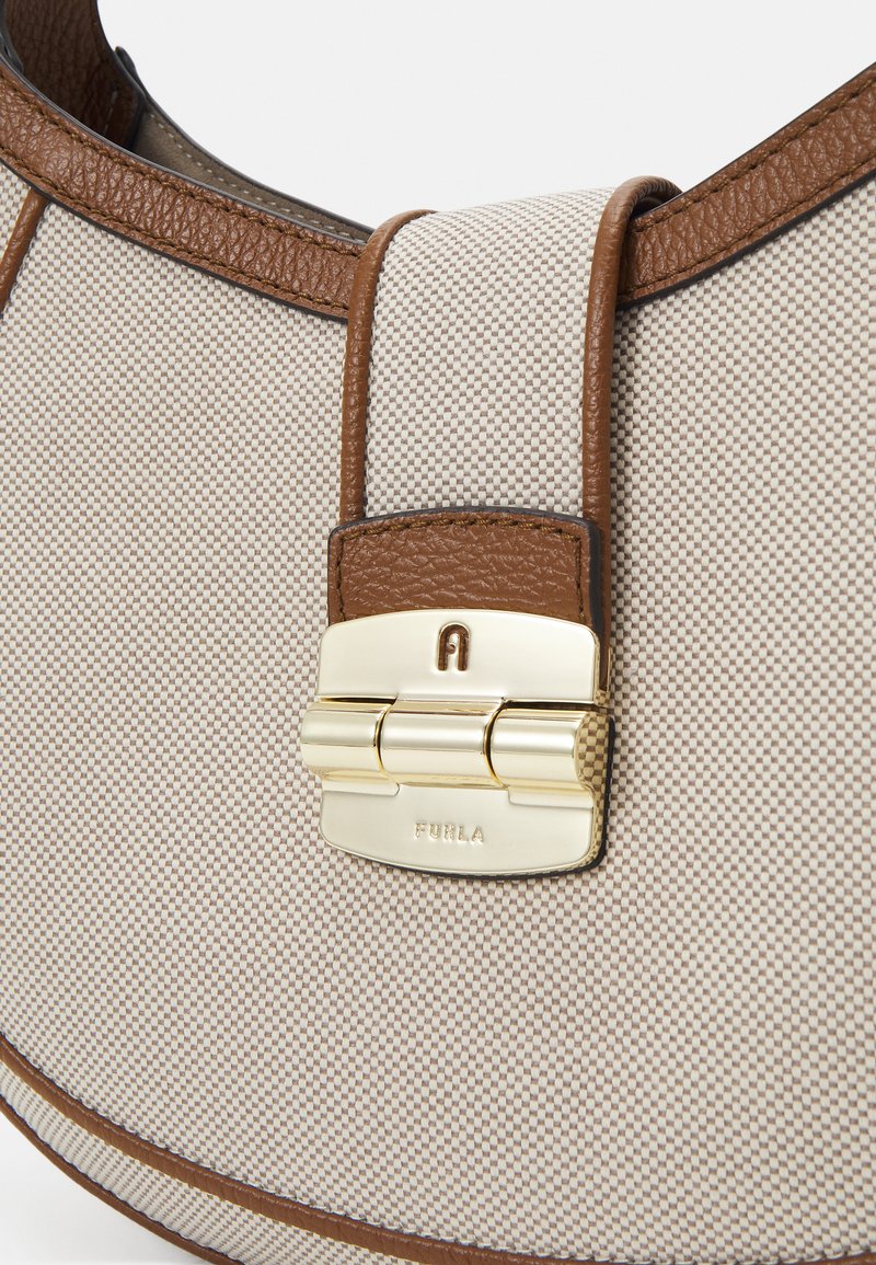 Sac Furla Authentique Vintage – Cuir Et Toile Vert Kaki – Taille Moyenne – Occasion En Bon état Général