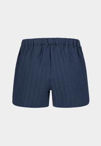 Marineblau Shorts mit elastischem Bund, aus strukturiertem Stoff mit vertikalen Streifen, endend über dem Oberschenkel.