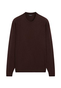 Maglione bordeaux con scollo tondo, maniche lunghe e polsini e orlo a coste, realizzato in un morbido tessuto testurizzato.