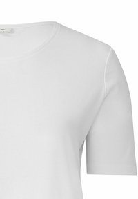 White short-sleeve t-shirt with a rounded neckline, made of smooth, soft fabric, featuring clean stitching and no visible patterns or accents.