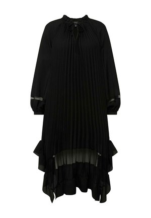 Ulla Popken PLEATED FLOUNCE PANEL LONG SLEEVE - Jurk - black