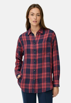 Lange mouwen, knoopsluiting shirt in marineblauw en rood geruit, met een borstzak, zacht materiaal en een relaxte pasvorm.