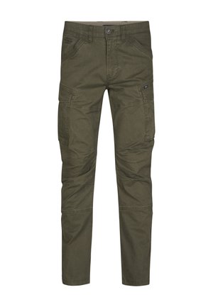 Pantaloni cargo verde oliva, realizzati in cotone, con diversi taschini laterali, design a gamba dritta e chiusura con zip e bottone in vita.