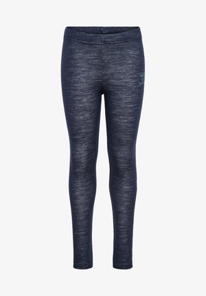 Marineblaue Leggings aus dehnbarem, strukturiertem Stoff. Verfügt über einen Gummibund und ein kleines Logodetail in der Hüfthöhe. Glatte Oberfläche.