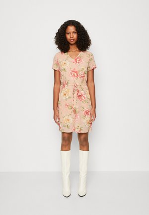 VILA VIMILINA FLOWER V NECK SHORT DRESS - Φόρεμα ημέρας - misty rose/beige rose