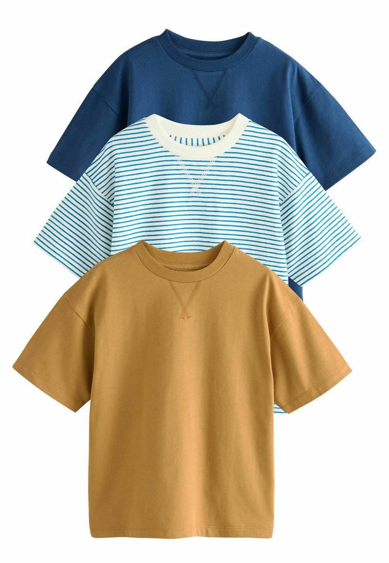 Next REGULAR FIT - SHORT SLEEVE 3 PACK - Tricou cu imprimeu - blue tan stripe