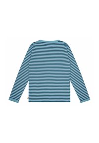 Langarmshirt in Hellblau mit marineblauen horizontalen Streifen, mit rundem Halsausschnitt und gerippten Bündchen, aus glattem Baumwollmaterial.
