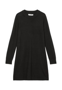 Robe-pull noire à manches longues, col rond et coupe décontractée. Fabriquée en matière douce avec poignets et ourlet côtelés.