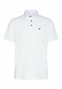 Witte polo shirt van textiel met een gestructureerde stof, met een klassieke kraag en drie zwarte knopen. Geborduurd zwart logo aan de linkerkant.