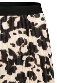 Faltenrock mit einem schwarz-creamfarbenen Leopardenmuster und einem strukturierten schwarzen Taillenbund. Klassische Silhouette und weicher Stoff.