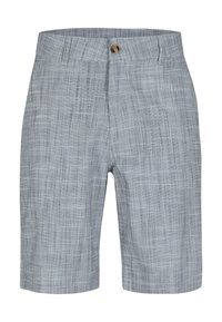 Shorts à carreaux gris en matériau léger. Dotés d'une fermeture à bouton et d'une coupe droite avec un motif texturé sur toute la surface.