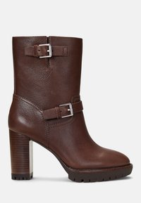 Lauren Ralph Lauren - LYVIA TUMBLED VACHETTA LEATHER BOOT - Magassarkú bokacsizmák - dark mahogany Miniatűr kép 1
