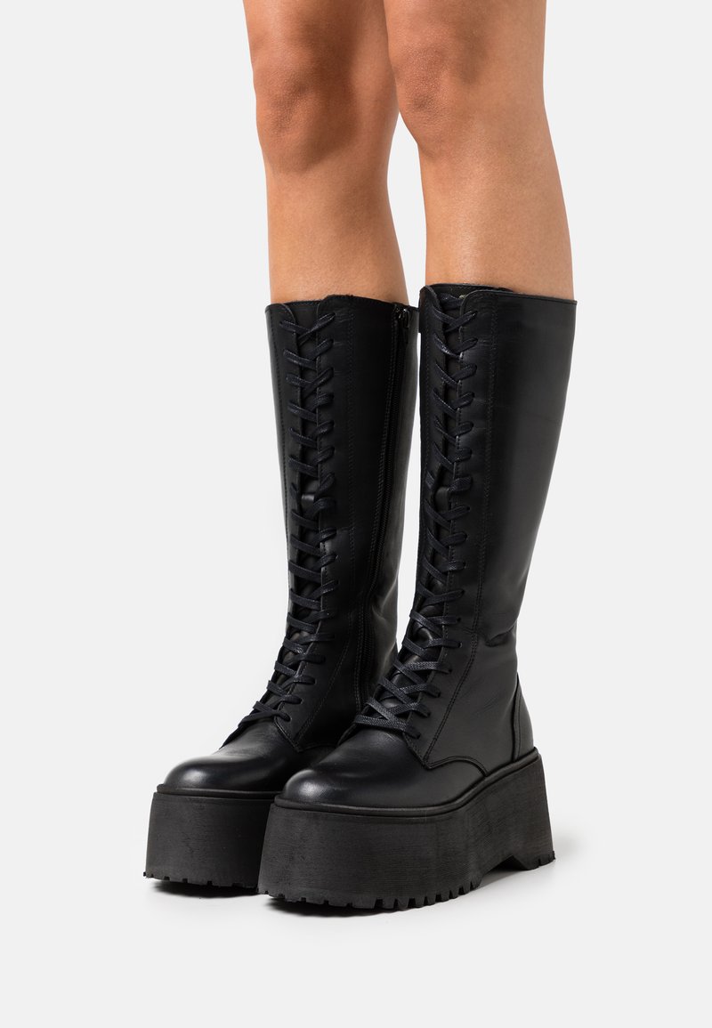 Zign LEATHER - Stivali con i lacci - black