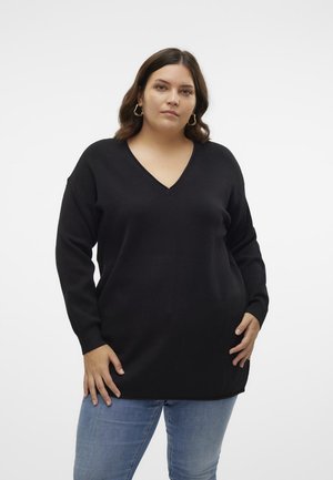 Vero Moda Curve VMCGOLD ROLL LONG VNECK  - Pulóver - black