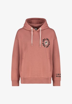 Dusty pink hoodie with a drawstring hood, large front pocket, and black text: "YOU ARE DIFFERENT" and "I LIKE YOU AS YOU ARE."